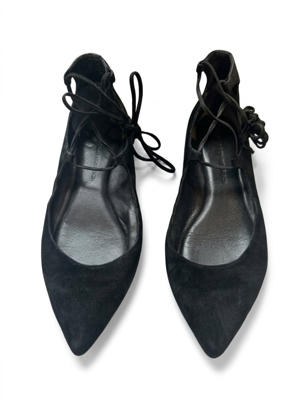Sigerson Morrison Black Suede Lace-Up Pointed Toe Flats